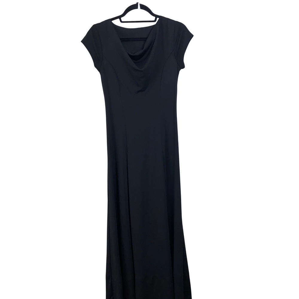 Cousin's Concert Attire Maxi Dress Women Size 0 Black Cowl Neck Tie Back Gown
